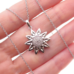 925 Sterling Silver Mexico Real Diamond Sun Cable Chain Necklace 18"