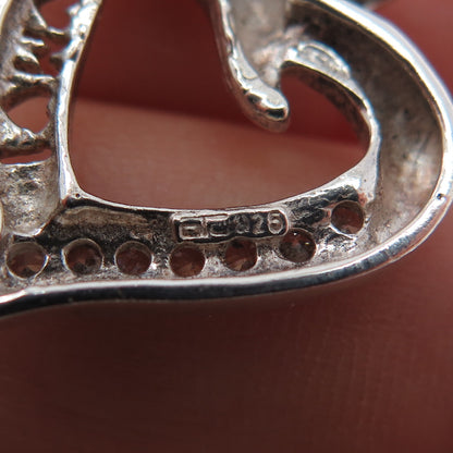925 Sterling Silver Round-Cut C Z Mom Heart Charm Pendant