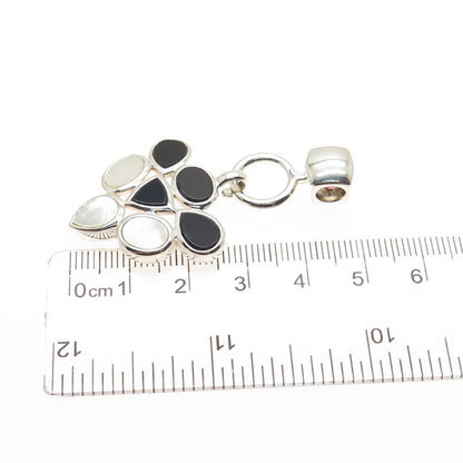 ELLE 925 Sterling Silver Vintage Real Ruby Black Onyx & MOP Slide Charm Pendant