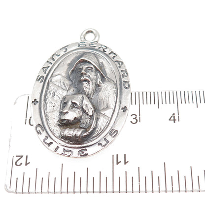 925 Sterling Silver Antique Art Deco St. Bernard Medal Oxidized Charm Pendant