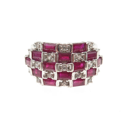 Chuck Clemency 925 Sterling Lab-Created Ruby & Real White Topaz Ring Size 7.25