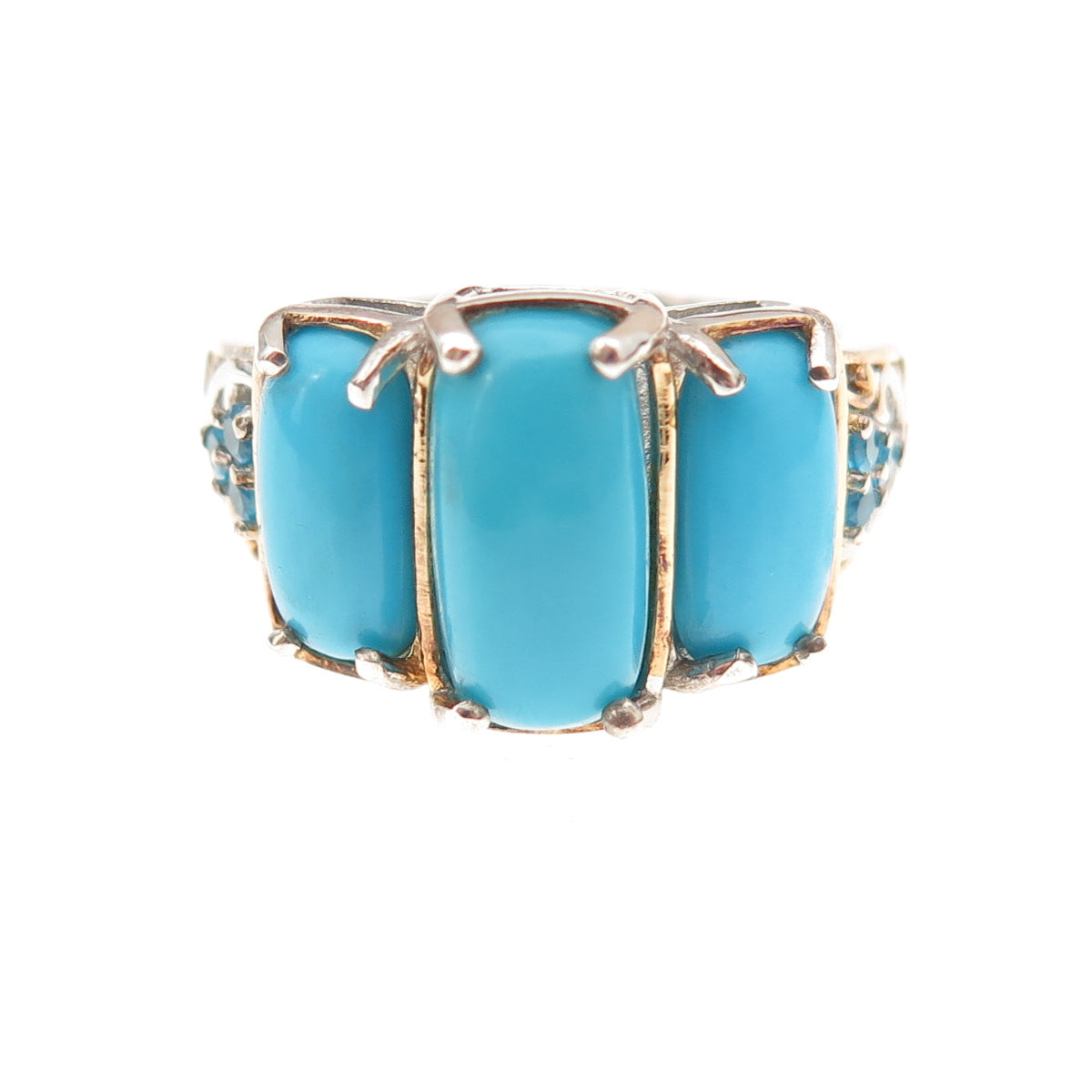 D'Joy Sterling Silver 2-Tone Real Sleeping Beauty Turquoise Apatite Ring Size 8