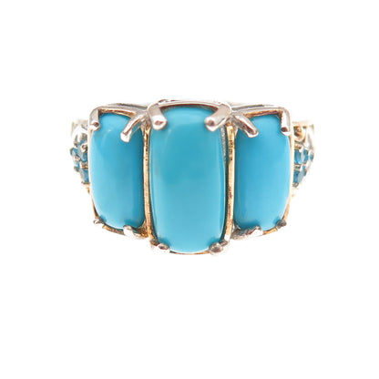 D'Joy Sterling Silver 2-Tone Real Sleeping Beauty Turquoise Apatite Ring Size 8