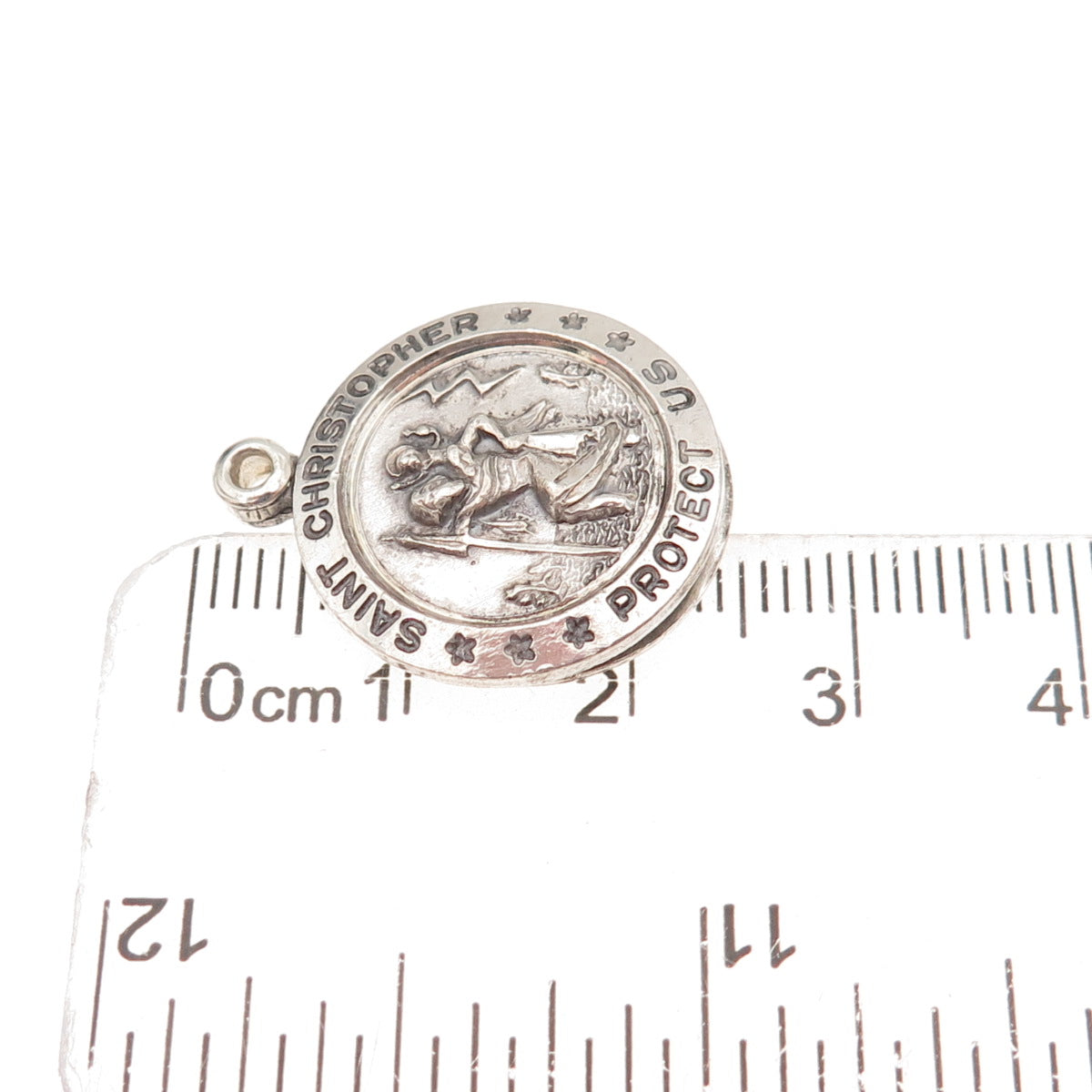 Theda 925 Sterling Silver Vintage St. Christopher Catholic Slide Charm Pendant