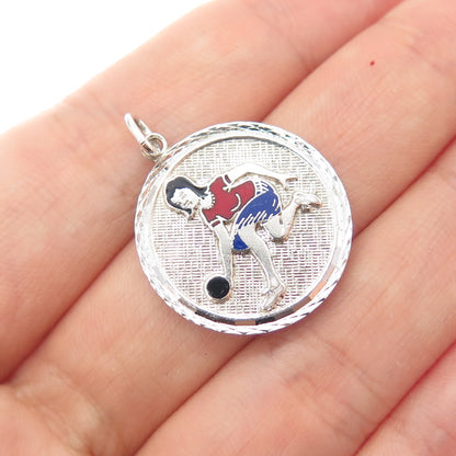 GRIFFITH & SONS CO. 925 Sterling Silver Vintage Enamel Female Bowling Pendant