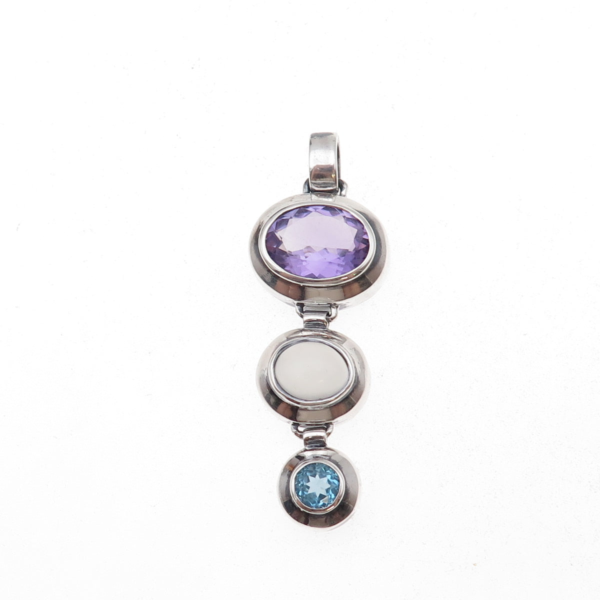 Boma 925 Sterling Silver Vintage Real Amethyst Moonstone & Blue Topaz Pendant