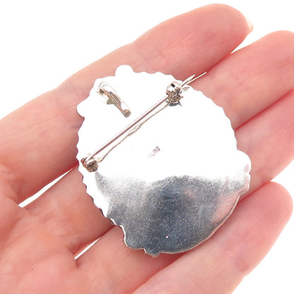 Old Pawn 925 Sterling Silver Vintage Morenci Turquoise Floral Pin Brooch Pendant