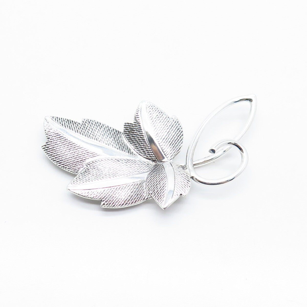 925 Sterling Silver Vintage BEAU Textured Leaf Pin Brooch