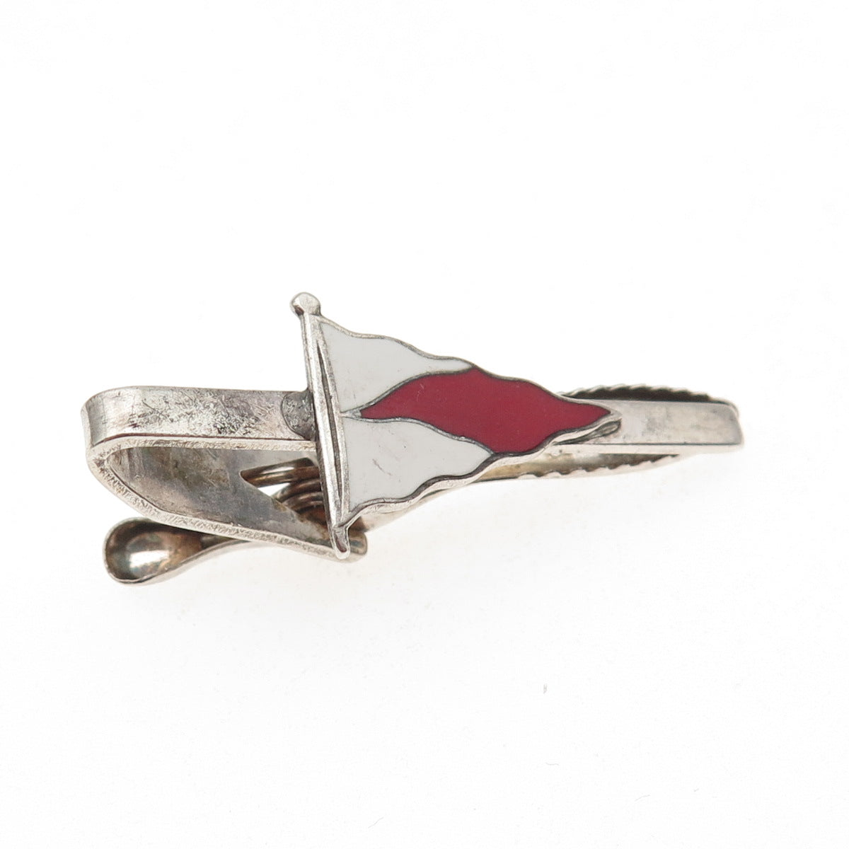 925 Sterling Silver Vintage Enamel Pennant Tie Clip