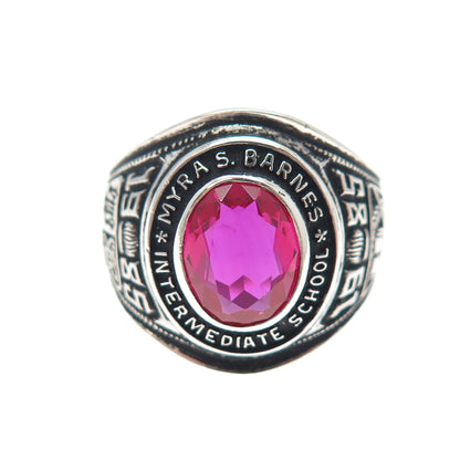 REED CO Sterling Vintage 1985 Lab-Created Ruby M.S. Barnes School Ring Size 9.75