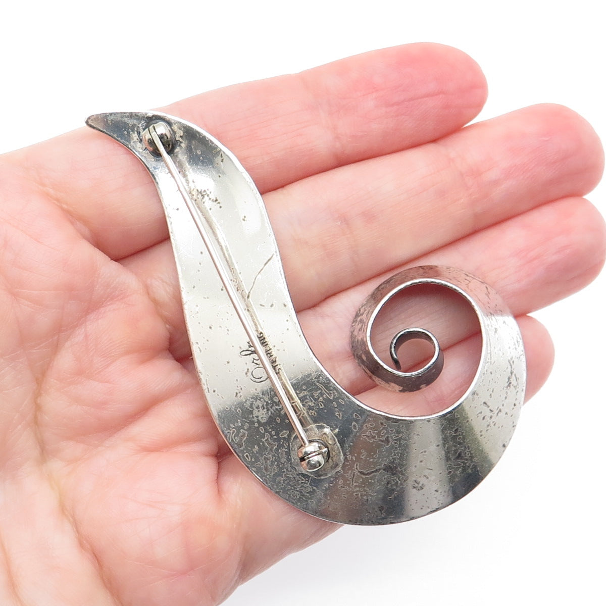 ORB Otto R. Bade 925 Sterling Silver Vintage Modernist Flame Oxidized Pin Brooch