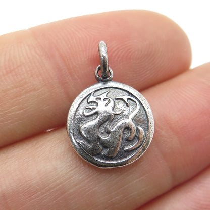 925 Sterling Silver Vintage Leo Zodiac & Dragon Chinese Horoscope Mini Pendant