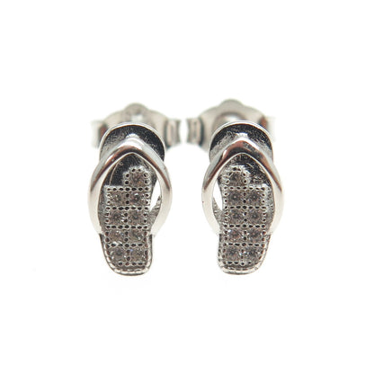 925 Sterling Silver Round-Cut Shaped C Z Flip-Flop Stud Earrings