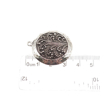 925 Sterling Silver Vintage Granulated Scroll Hammered Oxidized Charm Pendant
