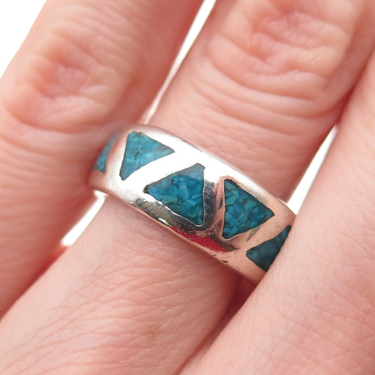 Wheeler Old Pawn 925 Sterling Turquoise Inlay Band Ring Size 6.5 (missing stone)
