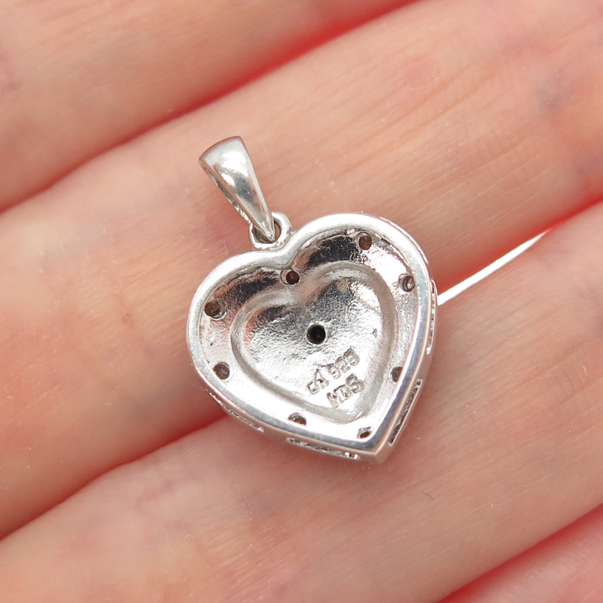 925 Sterling Silver Real Black & White Diamond Heart Minimalist Charm Pendant