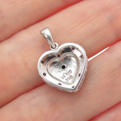 925 Sterling Silver Real Black & White Diamond Heart Minimalist Charm Pendant