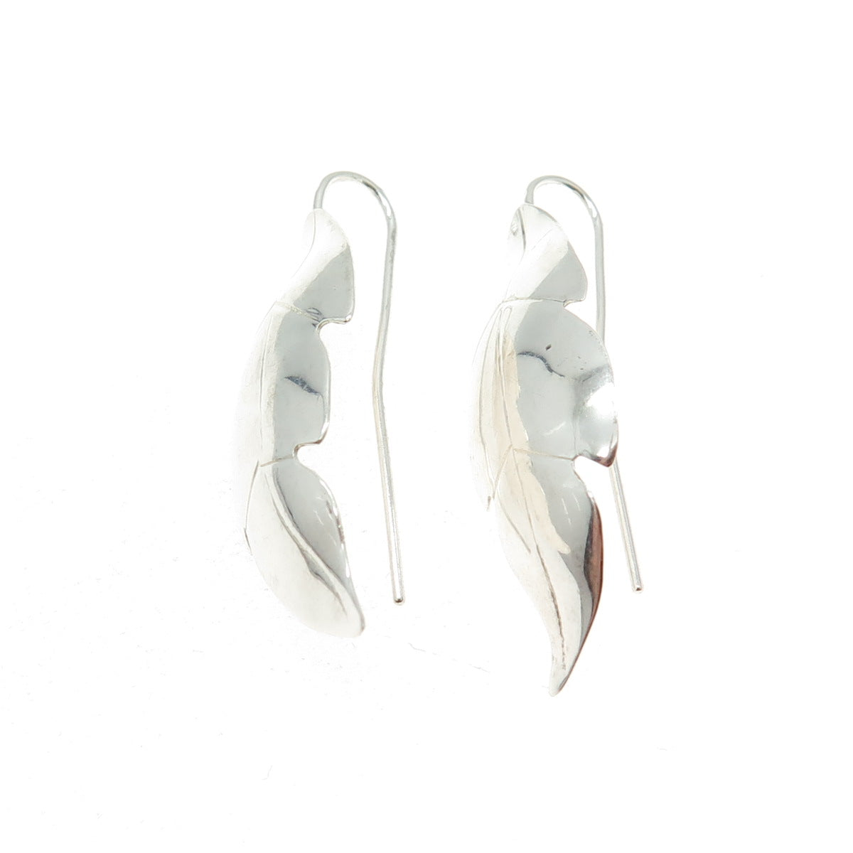 925 Sterling Silver Vintage Feather Modernist French Wire Earrings