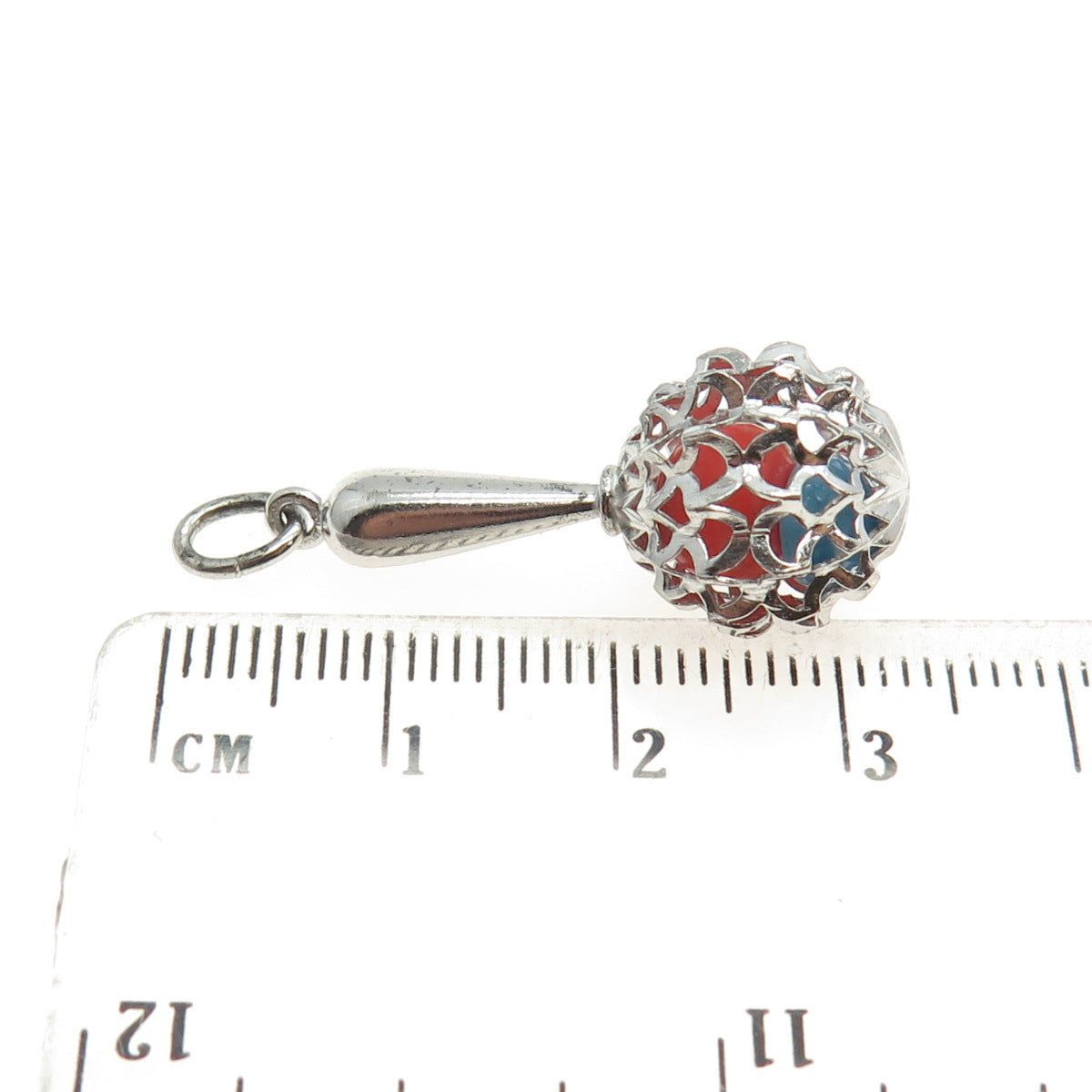 925 Sterling Silver Antique Art Deco Baby Rattle Pendant