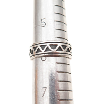 925 Sterling Silver Vintage Zig Zag Oxidized Rotating Band Ring Size 6