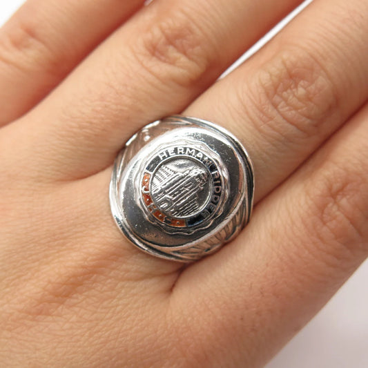 925 Sterling Silver Vintage Reed & Co Colorful Enamel Ring Size 8.5