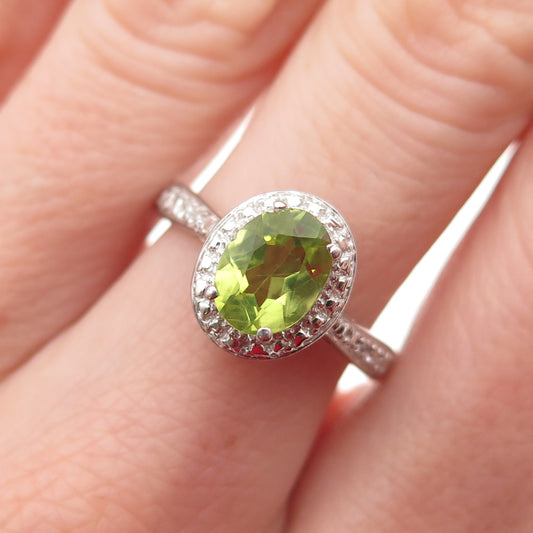 Chuck Clemency 925 Sterling Silver Real Diamond Accent & Peridot Ring Size 7