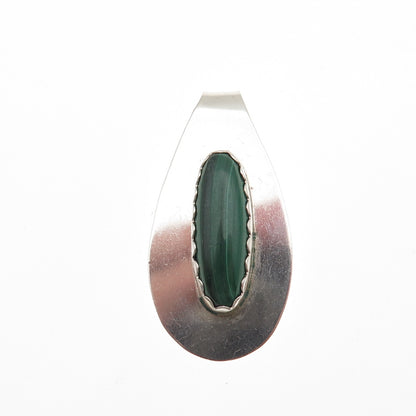 Old Pawn 925 Sterling Silver Vintage Southwestern Malachite Tribal Slide Pendant
