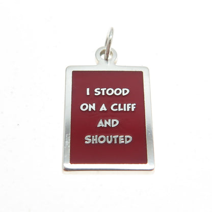 925 Sterling Silver Red Enamel "I Stood On A Cliff & Shouted" Minimalist Pendant