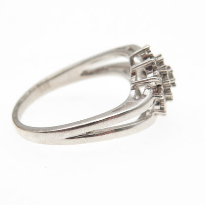 925 Sterling Silver Real Round-Cut Diamond Bypass Ring Size 7.25