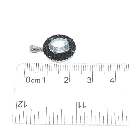 925 Sterling Silver Real Aquamarine & Black Spinel Minimalist Charm Pendant