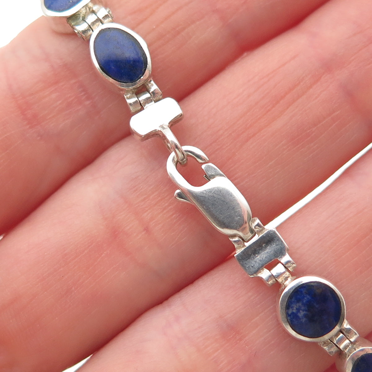 925 Sterling Silver Vintage Real Lapis Lazuli Bracelet 6.75"