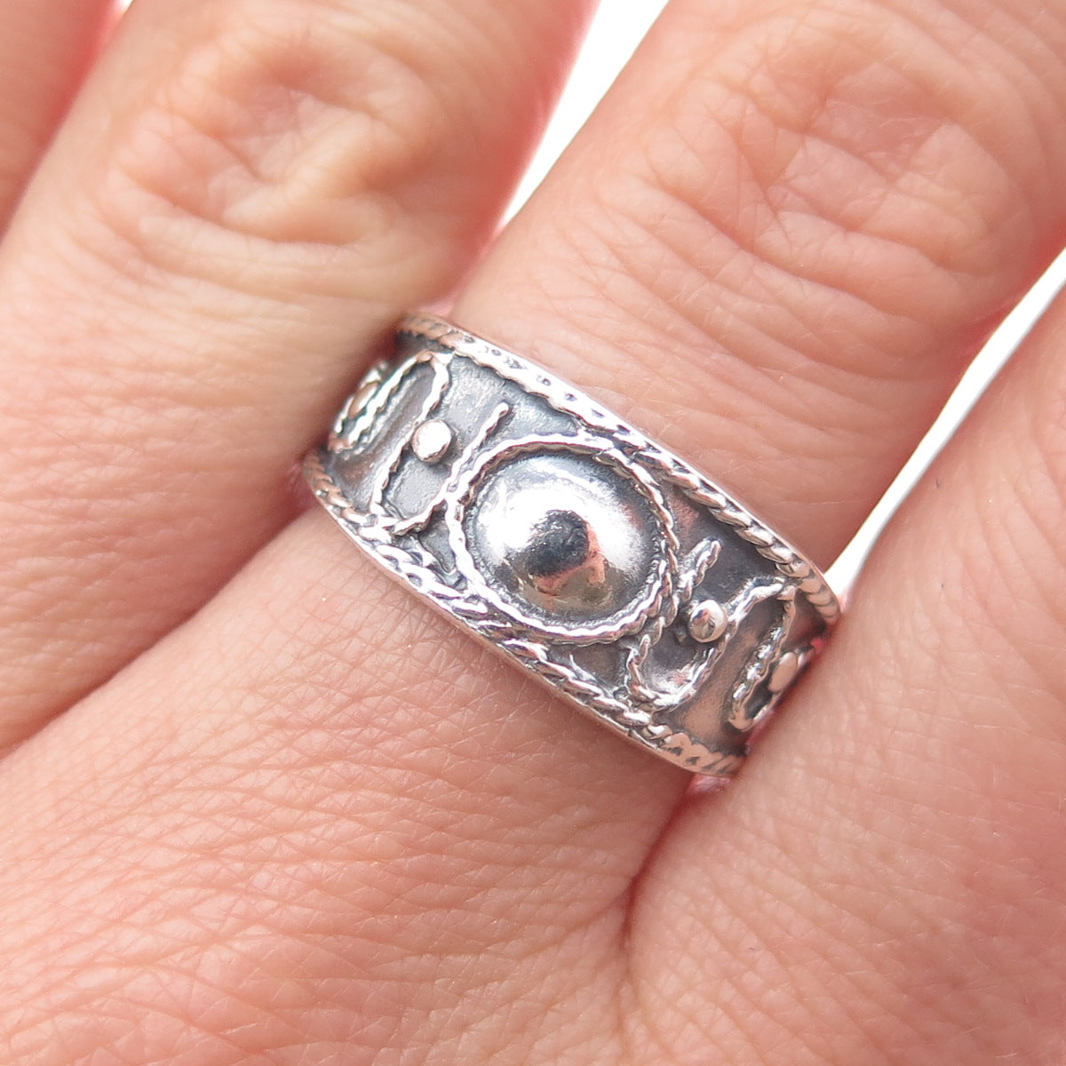 925 Sterling Silver Vintage Modernist Swirl Oxidized Ring Size 8.25