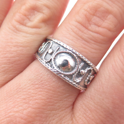925 Sterling Silver Vintage Modernist Swirl Oxidized Ring Size 8.25