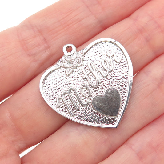 925 Sterling Silver Vintage Mother Heart Charm Pendant