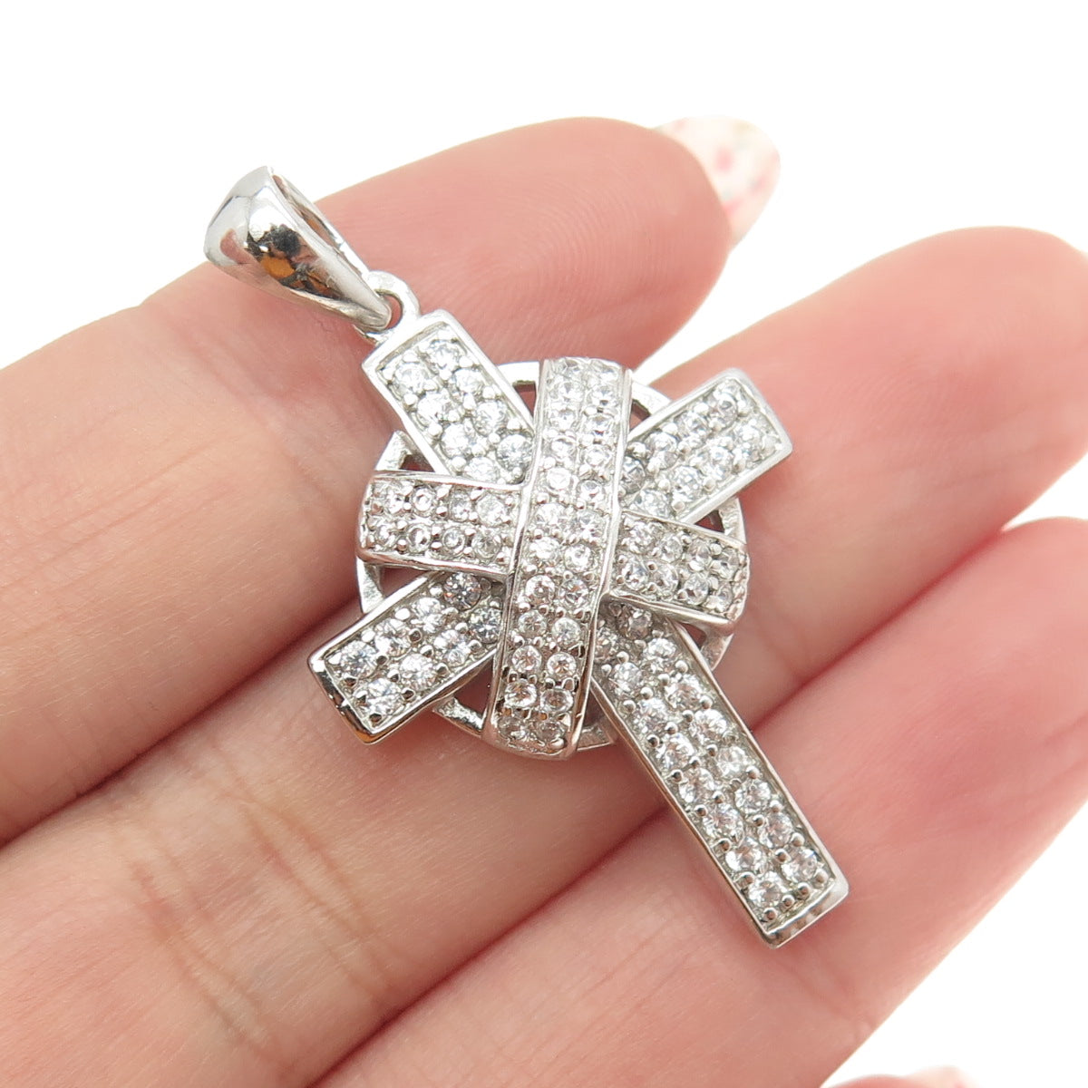 925 Sterling Silver Round-Cut Shaped C Z Sparkle Cross Pendant