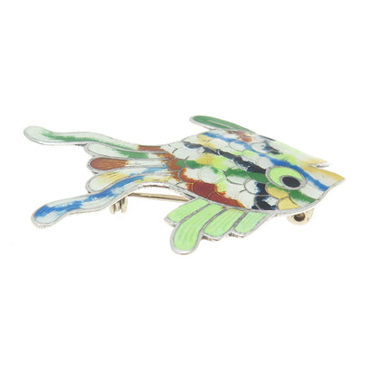 JERONIMO FUENTES 925 Sterling Vintage Mexico Cloisonne Enamel Fish Pin Brooch