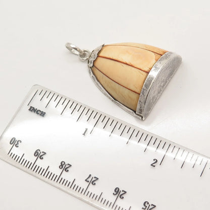 925 Sterling Silver Vintage Wood Dome Pendant