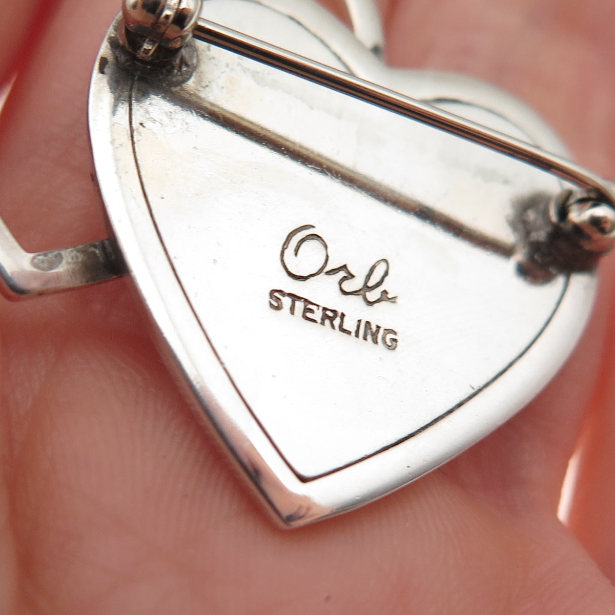 ORB Otto Robert Bade 925 Sterling Silver Vintage Heart Couple Pin Brooch