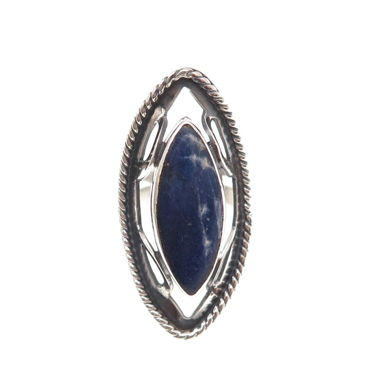 Ry E. 925 Sterling Silver Vintage Mexico Real Sodalite Modernist Ring Size 7