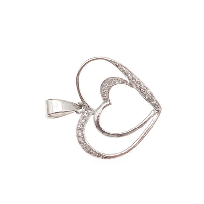 925 Sterling Silver Round-Cut C Z Double Heart Mini Charm Pendant