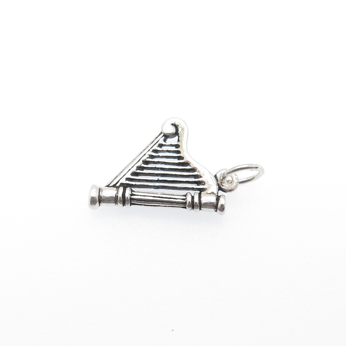 925 Sterling Silver Vintage Harp Oxidized Minimalist Charm Pendant