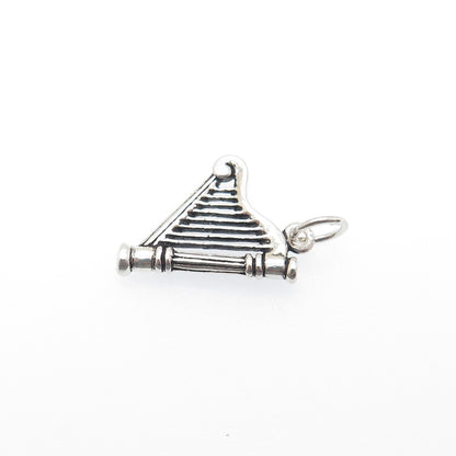 925 Sterling Silver Vintage Harp Oxidized Minimalist Charm Pendant