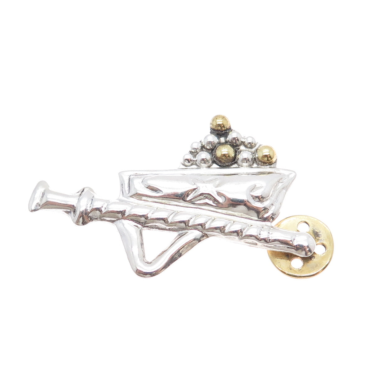 ATI ANNIKA WITT Sterling Silver 2-Tone Vintage Mexico Gold Mining Cart Brooch