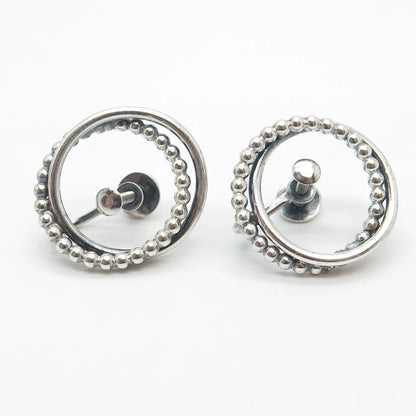 925 Sterling Silver Vintage Jewelart Beaded Double Circle Screw Back Earrings