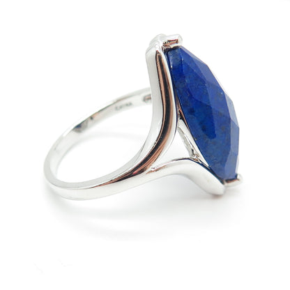 925 Sterling Silver Real Lapis Lazuli Modernist Ring Size 10