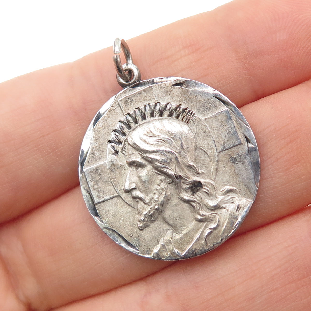 925 Sterling Silver Vintage I Am Baptist Jesus Medal Oxidized Charm Pendant
