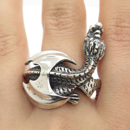 925 Sterling Silver Vintage Dragon Oxidized Ring Size 11.25