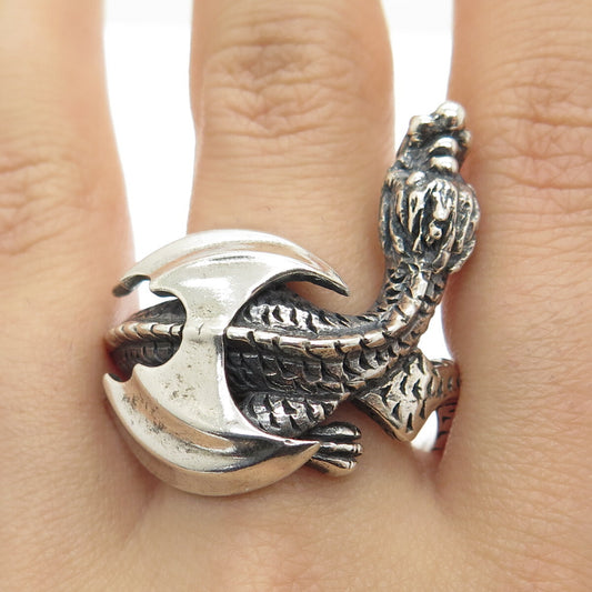 925 Sterling Silver Vintage Dragon Oxidized Ring Size 11.25