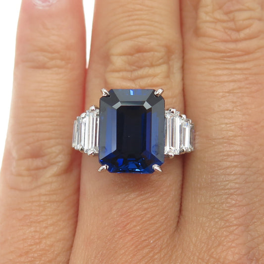 925 Sterling Silver Lab-Created Sapphire & C Z Ring Size 5.75