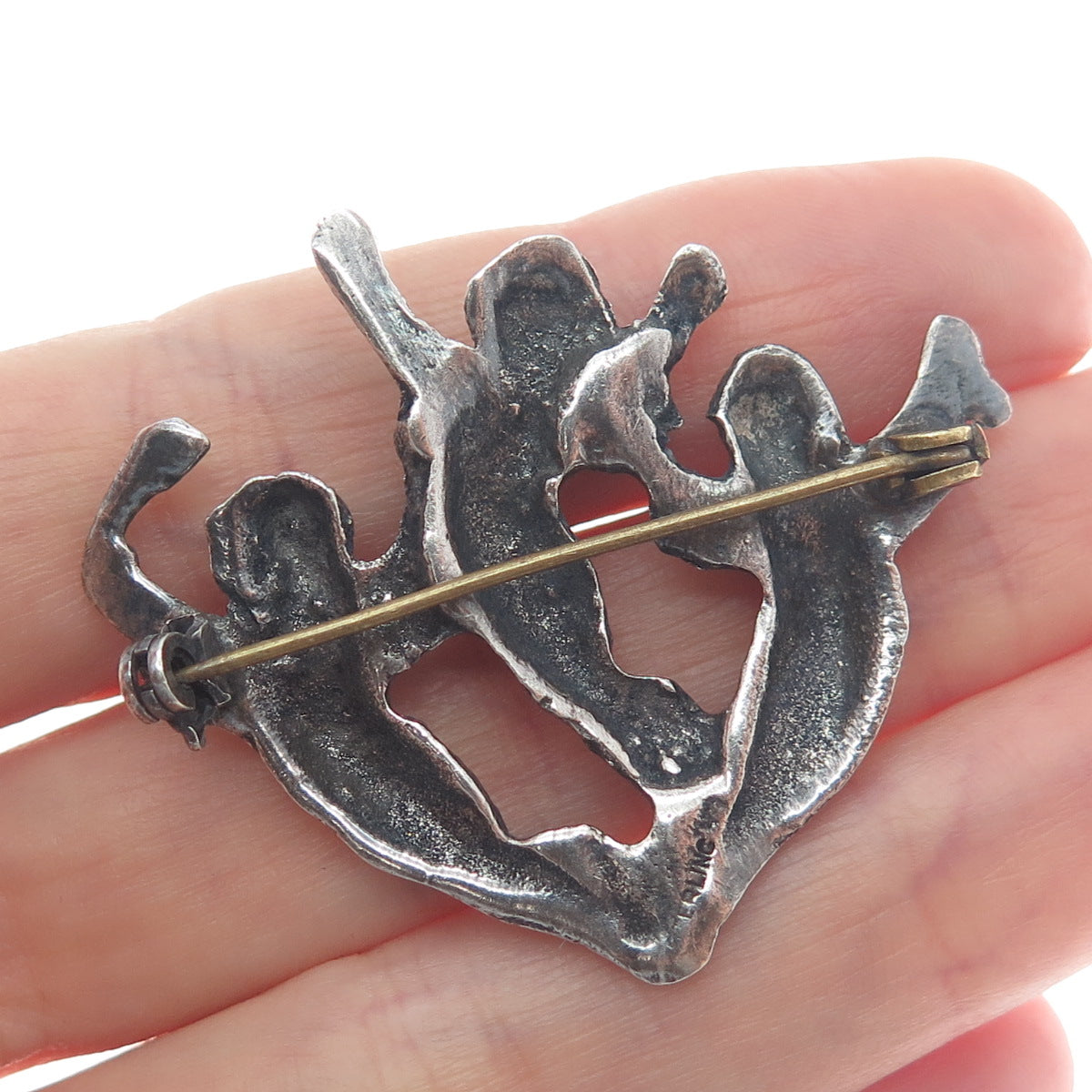 925 Sterling Silver 2-Tone Vintage Cherub Angels Oxidized Pin Brooch